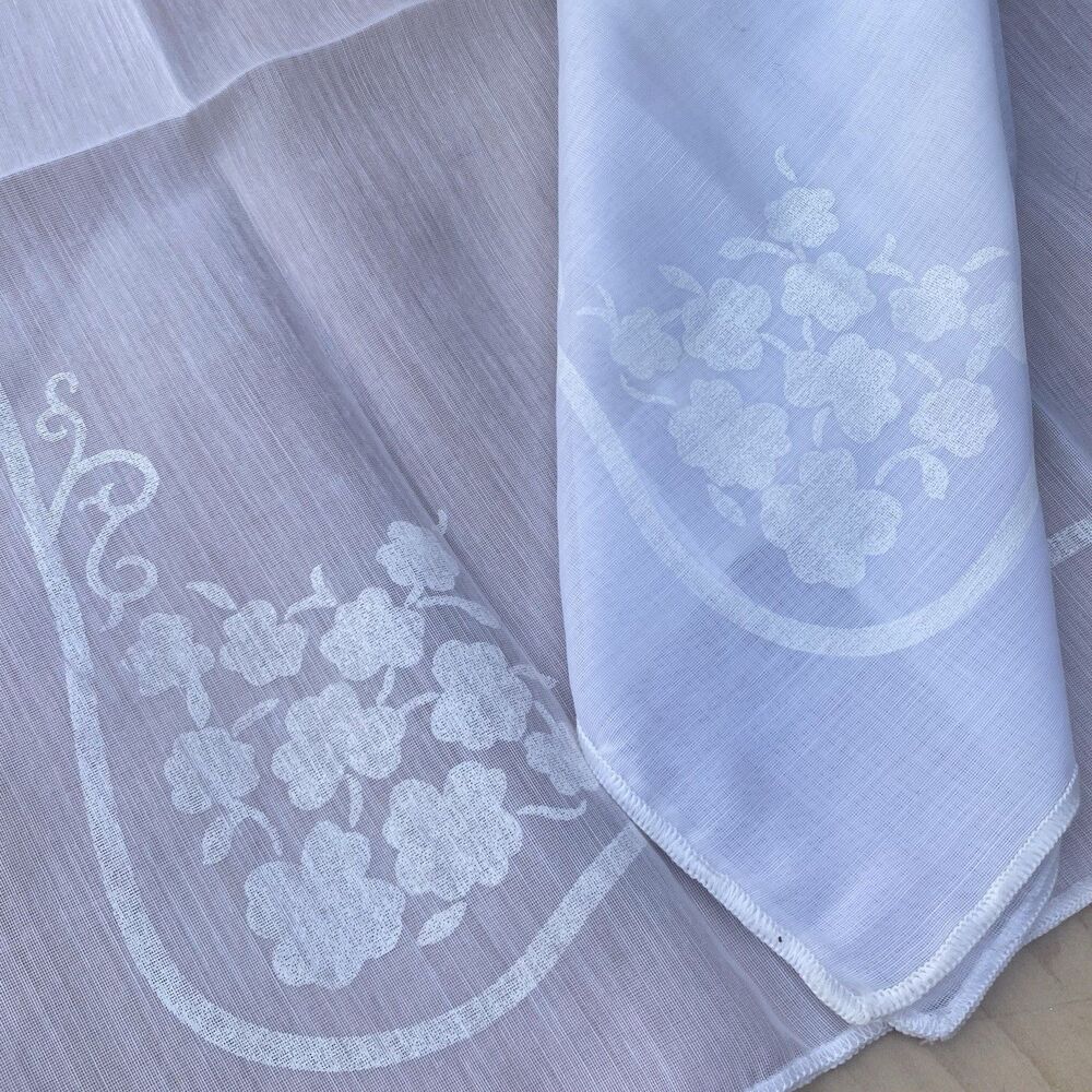 10 VTG Semi Sheer Fabric Cloth Napkins White Cottagecore Floral Formal Wedding